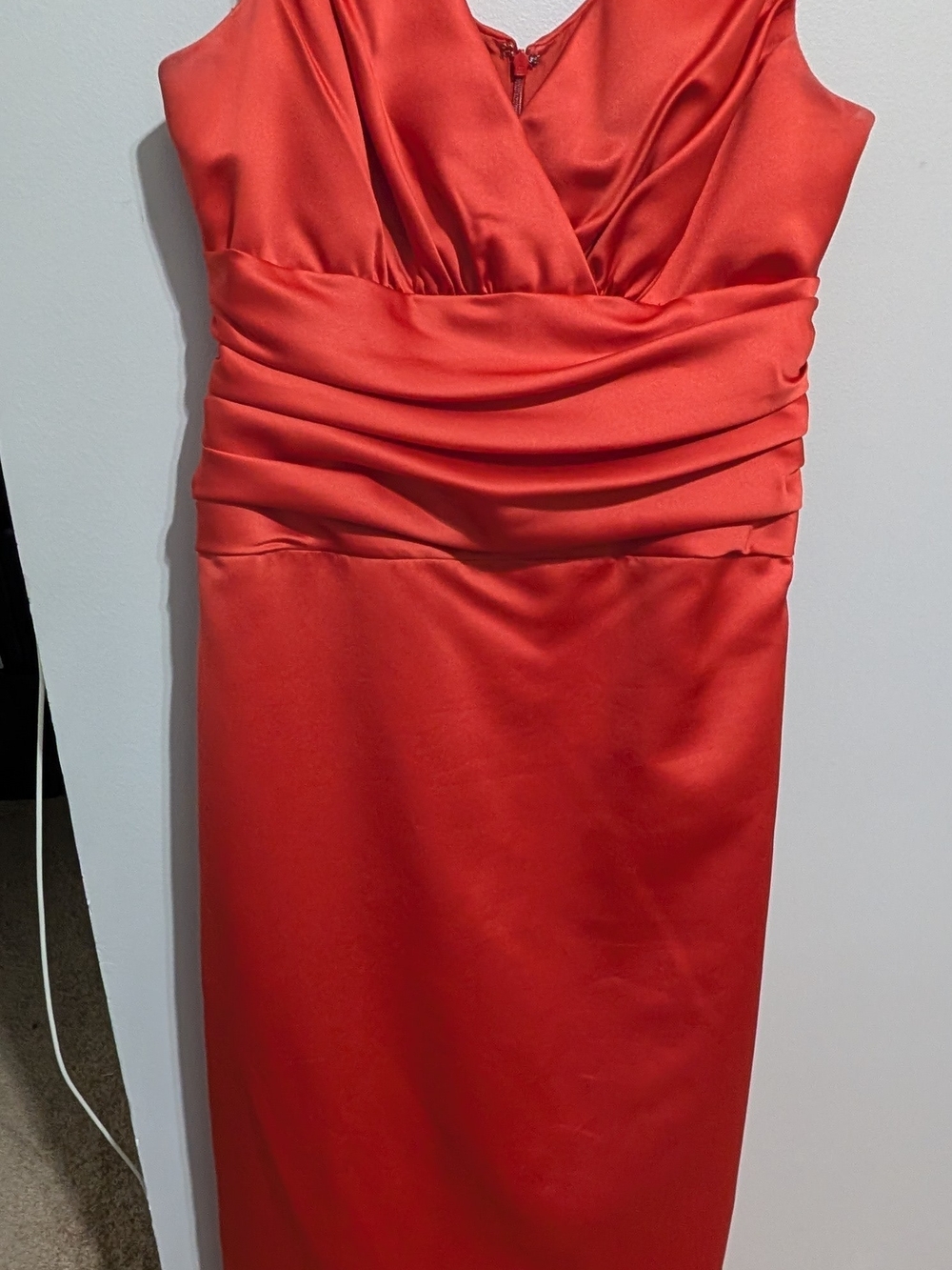 David's Bridal Dark Orange (Rust) V-Neck Midi Dress